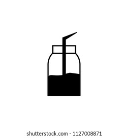 a jar of juice and a straw icon. Element of tattoo icon for mobile concept and web apps. Glyph style a jar of juice and a straw icon can be used for web and mobile on gray background