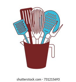 jar with kitchen utensilscolor sections silhouette vector illustration