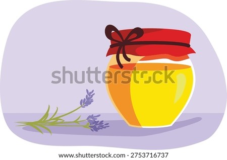 Jar of Lavender Honey Vector Illustration. Delicious bio eco gourmet natural sweetener in a container 
