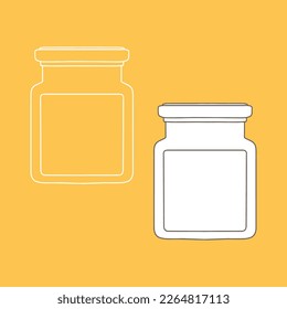 Jar with lid and label. Outline vector realistic mockup.