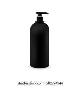 Jar with liquid soap for your logo and design is easy to change colors. Realistic black cosmetic container for soap cream, lotion. Mock up bottle