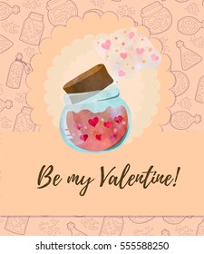 Jar with love potion. Cute card for St.Valentine's day.