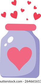  jar, magic, heart, flying, pink, love, romantic, bottle, cute, potion, Valentine, sweet, flat, symbol, fantasy, affection