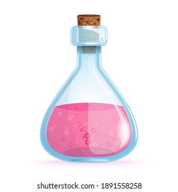 Jar of magic pink liquid. Potion bottle. Vector illustration