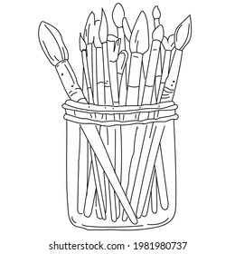 Jar of makeup brushes. Makeup brushes. Makeup Products. Makeup stand.   