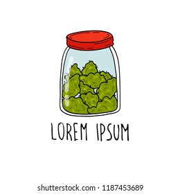 jar with marijuana buds doodle icon