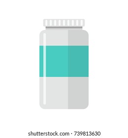 Jar of medical tablet. Jar with medicine. Medical icon in flat style. Vector Illustration.