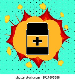 Jar with medicine sign, pop art explosion, vector illustration