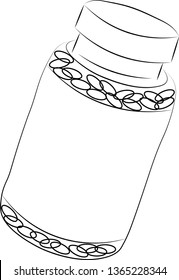 A jar of medicines. Black and white vector illustration.