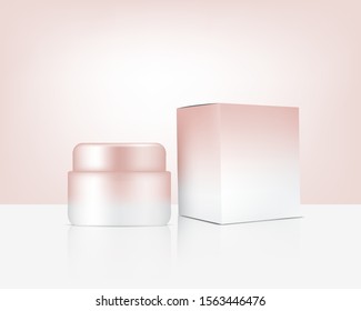 Jar Mock up Realistic Rose Gold Cosmetic and Box for Skincare Product Background Illustration. Health Care and Medical Concept Design.