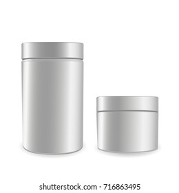 Burla de Jar sobre la representación 3D de fondo blanco. Dos latas blancas vacías para tu diseño, comida, crema, comida, café. vectorial