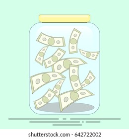 Jar with money on it flat design illustration