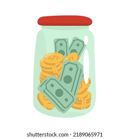 jar of money, piggy bank. Vector illustration isolated on white