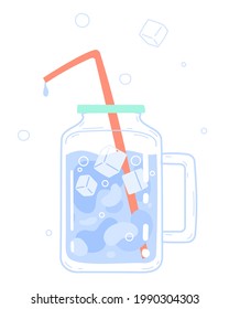 Jar mug with drinking water and straw.