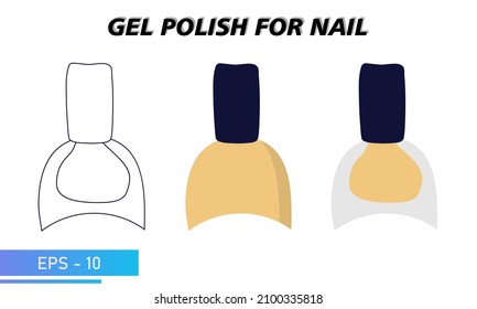 Un frasco de esmalte de uñas. Un frasco sencillo, un frasco de color transparente y una silueta en fila. Objetos y materiales para un salón de belleza y moda. Ilustración vectorial.