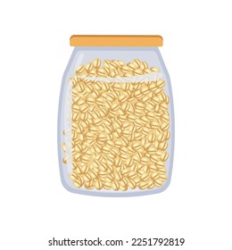 Jar of oats for breakfast cartoon illustration. Jar of granola. Food, grain, healthy lifestyle, nourishment concept