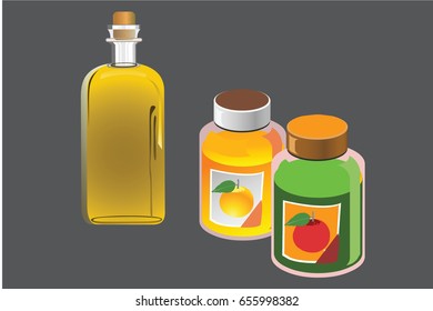 jar and oil bottle 