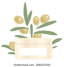 Jar of olive cream moisturizer for face or body
