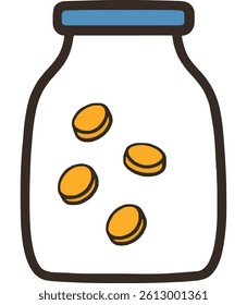 Jar with Orange Coins for Saving Money