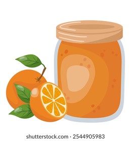 frasco de geleia de laranja com laranja