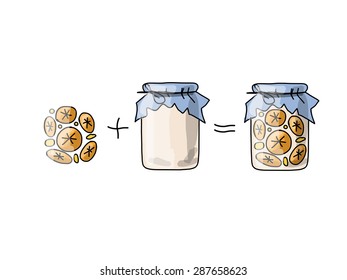 Jar with orange jam, sketch for your design. Vector illustration