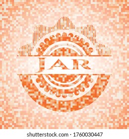 Jar orange tile background illustration. Square geometric mosaic seamless pattern with emblem inside. 