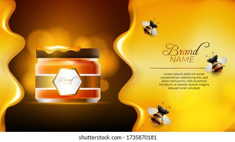 Jar of organic cream with honey 3d composition