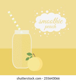 Jar with peach smoothie on a table. Vector illustration