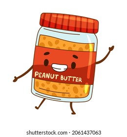 Jar of peanut butter cartoon character vector illustration on white background