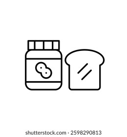 Jar of peanut butter and toast. Breakfast sandwich. Pixel perfect, editable stroke vector icon