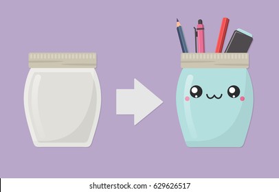 jar pen holder DIY Do it yourself handcraft flat design vector graphic