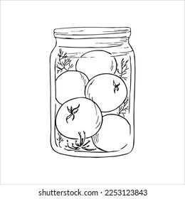 Jar with pickled tomatoes. Graphic vector illustration.