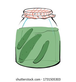 Un frasco de pepinillos sobre un fondo blanco aislado. Ilustración del vector