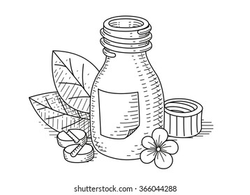 Jar con píldora. Ilustración vectorial Eps8. Aislado sobre fondo blanco
