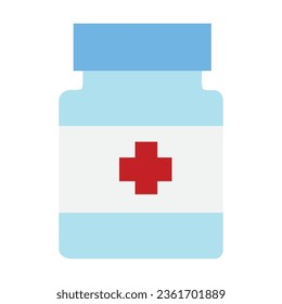 Jar with pills and capsules vector. Tool for storing medicines. Multicolored flat vector icon representing medicine items concept isolated on white background