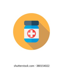 Jar with pills icon in a flat design with long shadow illustration vector