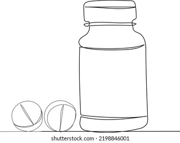 jar of pills one continuous line drawing, vector