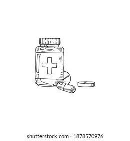 Jar of pills sketch vector illustration
