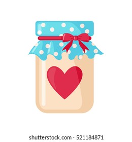 Jar with pink hearts inside icon in flat style isolated on white background. Love concept. Design element for wedding or Valentines day. Vector illustration.