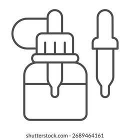 Jar with pipette thin line icon, vaping concept. Vector graphics. Liquid filler sign on white background, outline style icon for mobile or web design