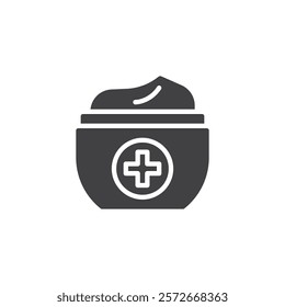 A jar with a plus symbol vector icon. filled flat sign for mobile concept and web design. Painkiller Cream glyph icon. Symbol, logo illustration. Vector graphics