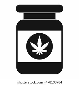 Jar of powder marijuana icon in simple style isolated on white background. Smoking symbol