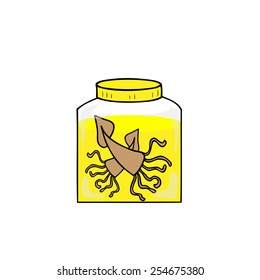 Jar of preserved squid seafood