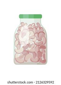 Jar preserved vegetables. Can of pickled mushroom. Cartoon canned food in glass. Grocery conserve container