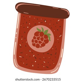 Jar of a raspberry jam. Flat vector illustration
