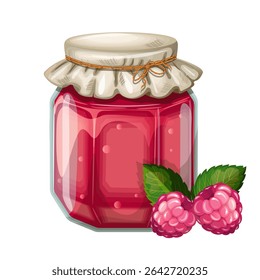 Jar of raspberry jam. Hand drawn, isolate on white background, clip art, vector illustration.
