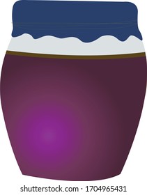 The jar of raspberry jam. Jar lid is dark blue color and the jam is dark purple. May work for any type of berry jam 