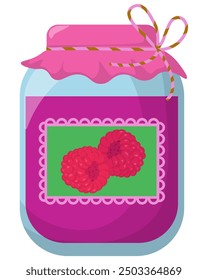 jar of raspberry jam or marmalade, homemade marmalade or preserves in a cozy vessel vector illustration