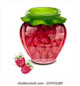 Jar of raspberry jam. Vector illustration
