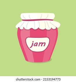 jar of raspberry jam with a white twist and a label with the word jam. isolate. vector